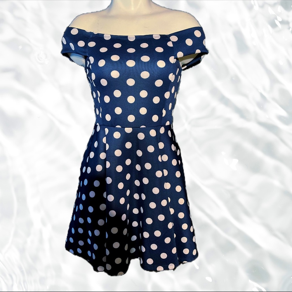 Cute navy and white polka dot skater dress